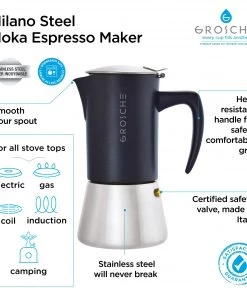 Tea Grosche Milano Stovetop Espresso Maker - Steel Black 13 Tea Grosche Milano Stovetop Espresso Maker - Steel Black