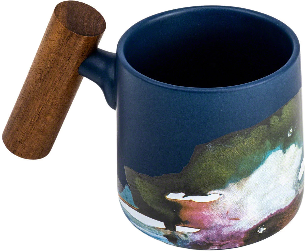 Asso Blue Porcelain Mug W/ Wooden Handle - 450 Ml 6 Asso Blue Porcelain Mug W/ Wooden Handle - 450 Ml
