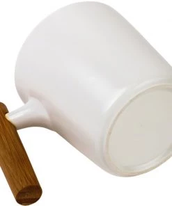 Tea Asso White Porcelain Mug W/ Wooden Handle - 450 Ml 5 Tea Asso White Porcelain Mug W/ Wooden Handle - 450 Ml