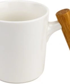 Tea Asso White Porcelain Mug W/ Wooden Handle - 450 Ml