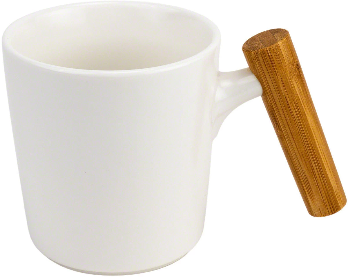 Tea Asso White Porcelain Mug W/ Wooden Handle - 450 Ml 3 Tea Asso White Porcelain Mug W/ Wooden Handle - 450 Ml