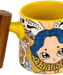 Tea Asso Yellow Porcelain Mug W/ Wooden Handle - 450 Ml