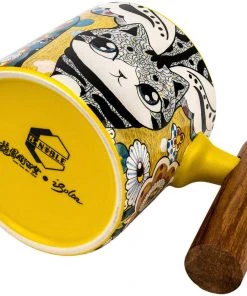 Tea Asso Yellow Porcelain Mug W/ Wooden Handle - 450 Ml